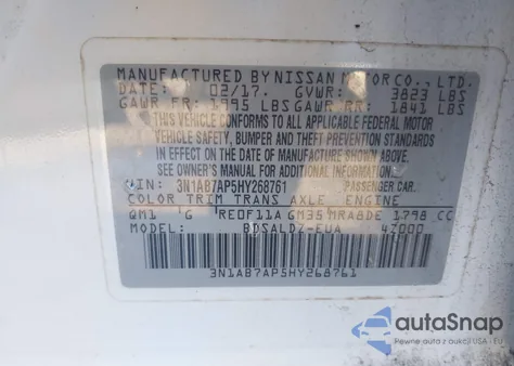 2017 Nissan Sentra Sv from USA, damaged, VIN 3N1AB7AP5HY268761